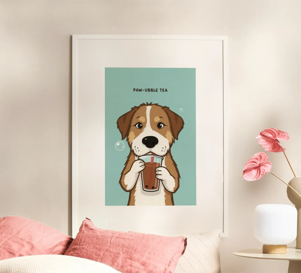 Tè a forma di zampa poster con telaio in alluminio da DesignDoodle