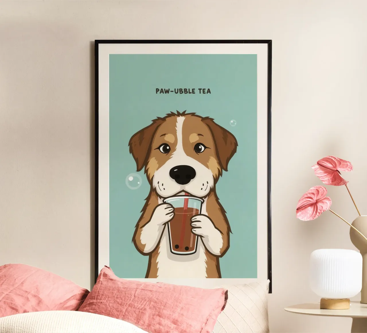 Tè a forma di zampa poster con telaio in alluminio da DesignDoodle