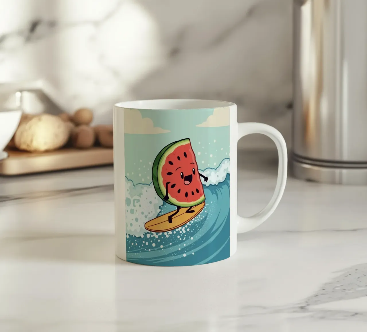 Surf Melon ceramic mug by DesignDoodle