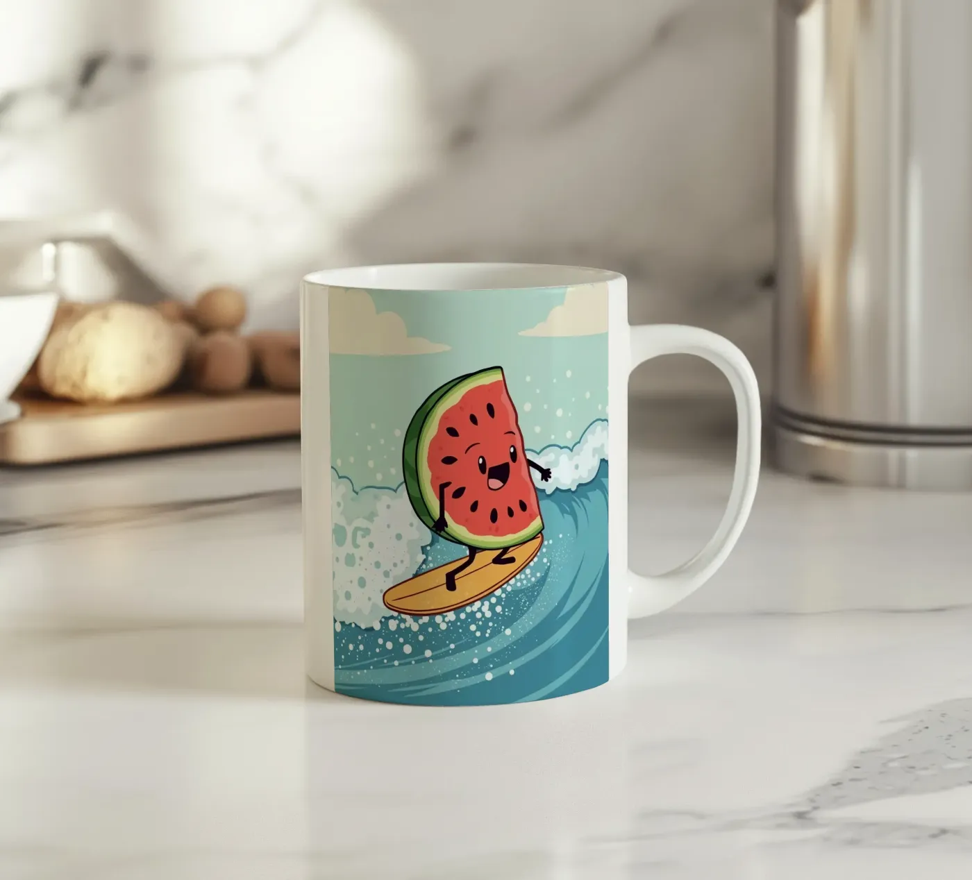 Surf Melon ceramic mug by DesignDoodle