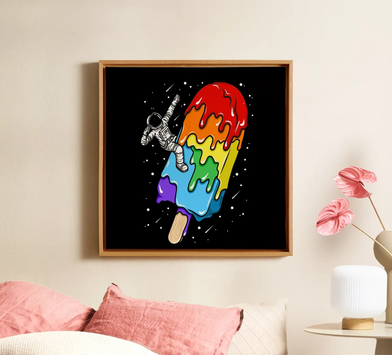 IJs Astronaut - Regenboog canvas met Baklijst van LM2KONE