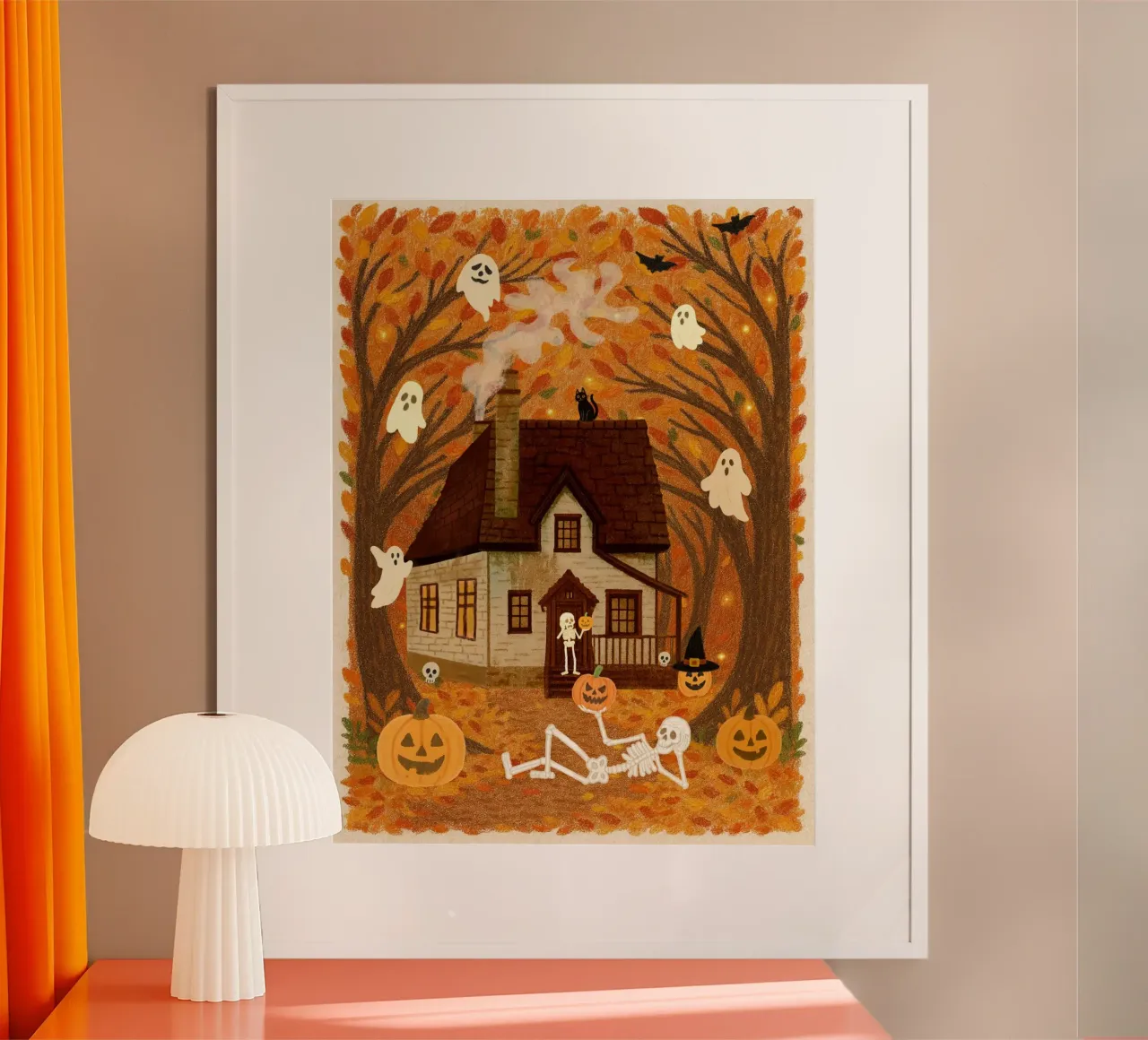 Notte di Halloween da brivido poster con telaio in legno da Taika Tori Art