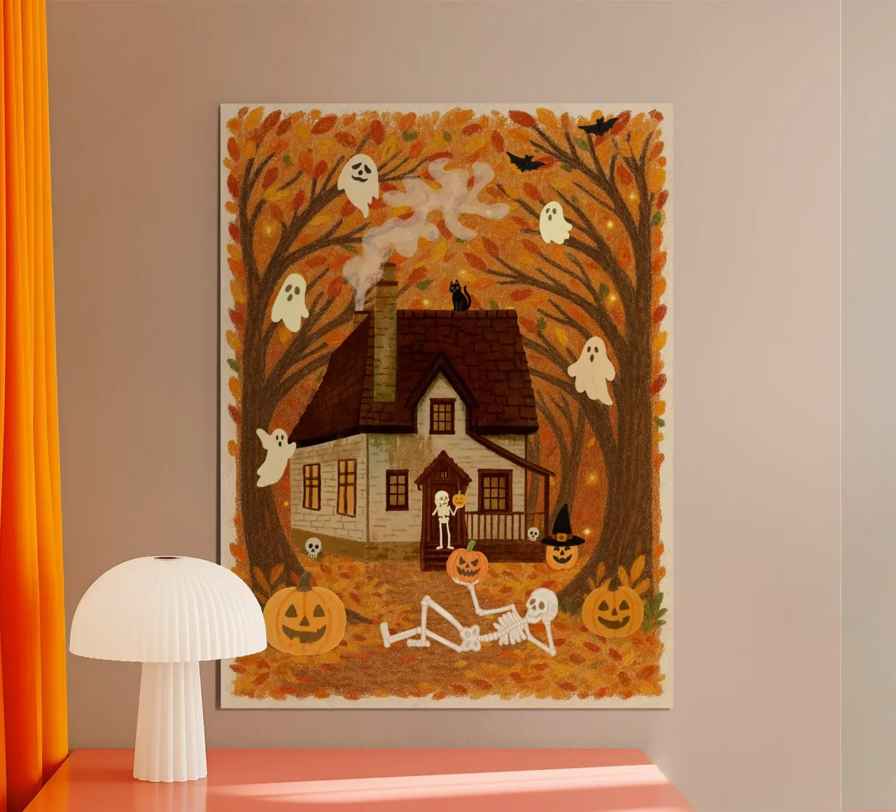 Notte di Halloween da brivido poster con telaio in legno da Taika Tori Art