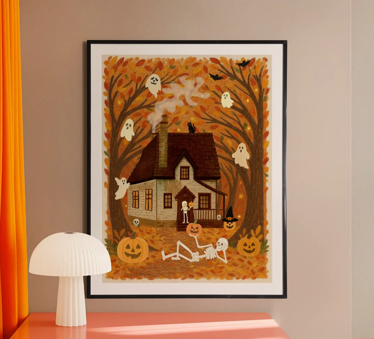 Notte di Halloween da brivido poster con telaio in legno da Taika Tori Art