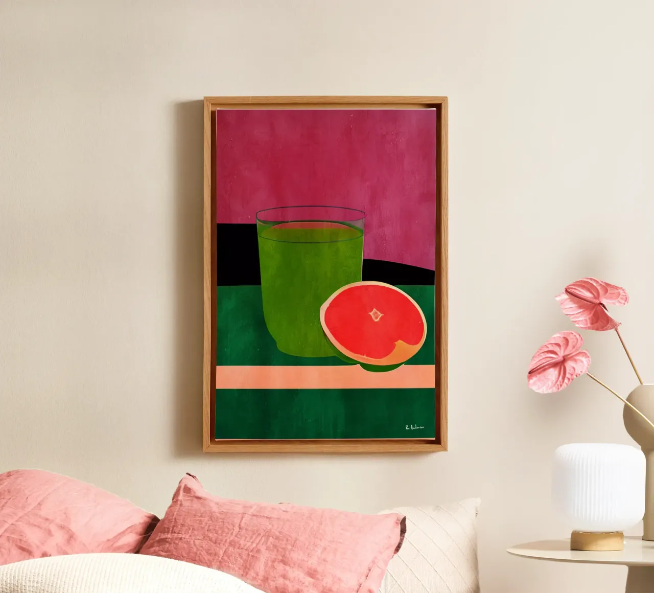 Stilllife With Pink Grapefruit tela con Cornice a cassetta da Bo Anderson