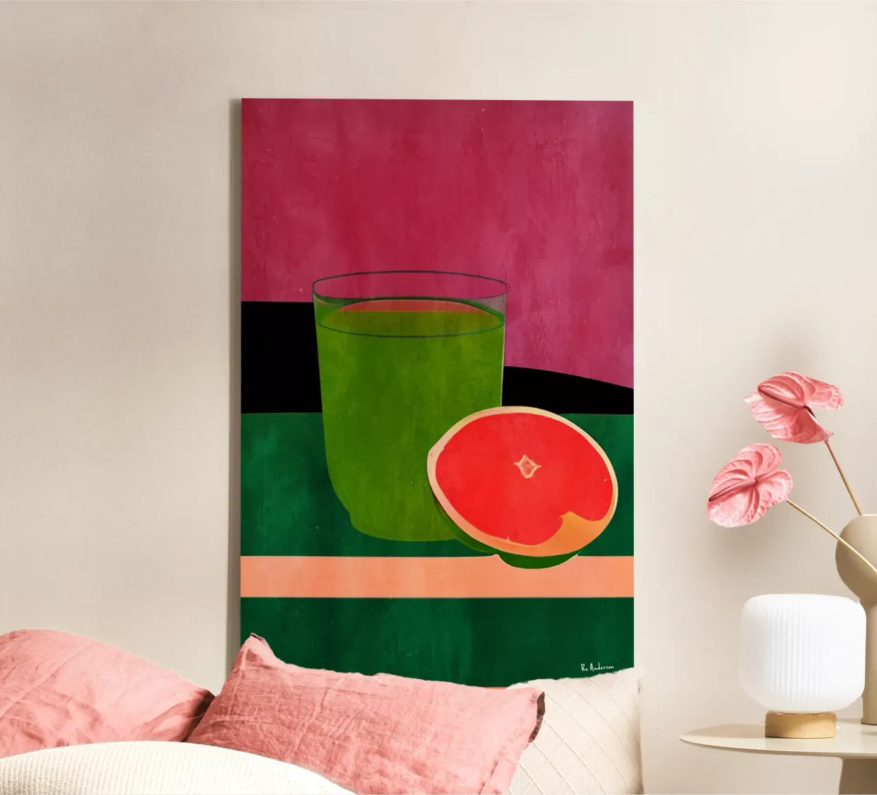 Stilllife With Pink Grapefruit tela con Cornice a cassetta da Bo Anderson