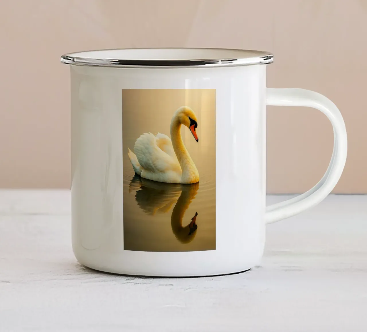 zwanen zwemmen uitzicht fotografie emaille mok van landtengs