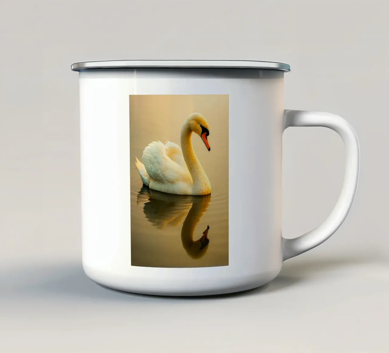 zwanen zwemmen uitzicht fotografie emaille mok van landtengs