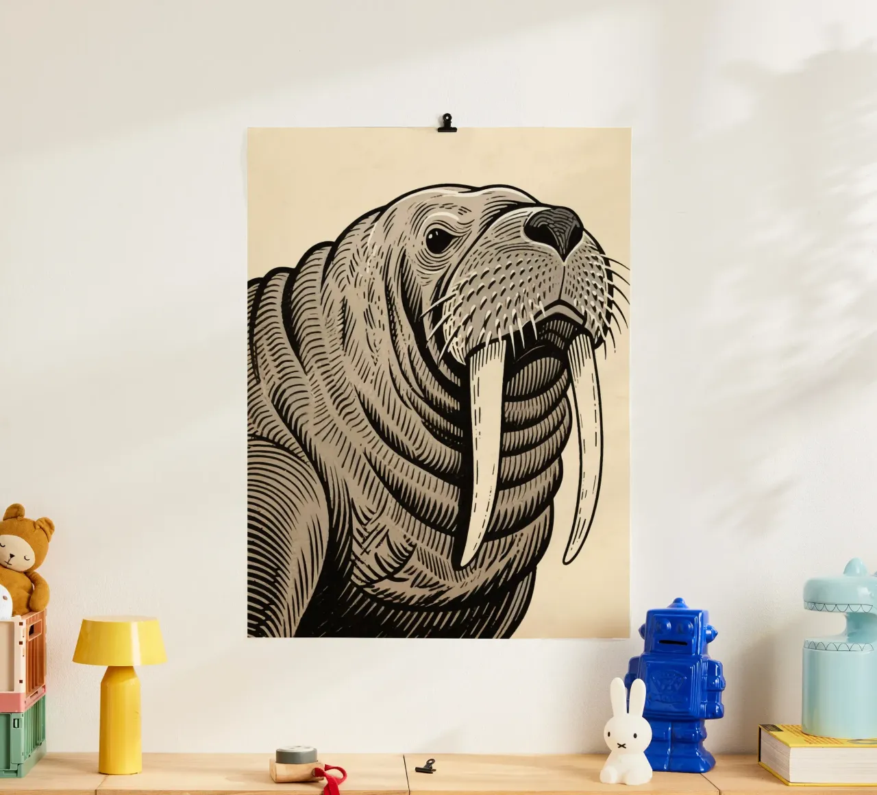 Tricheco poster con telaio in alluminio da knowledge