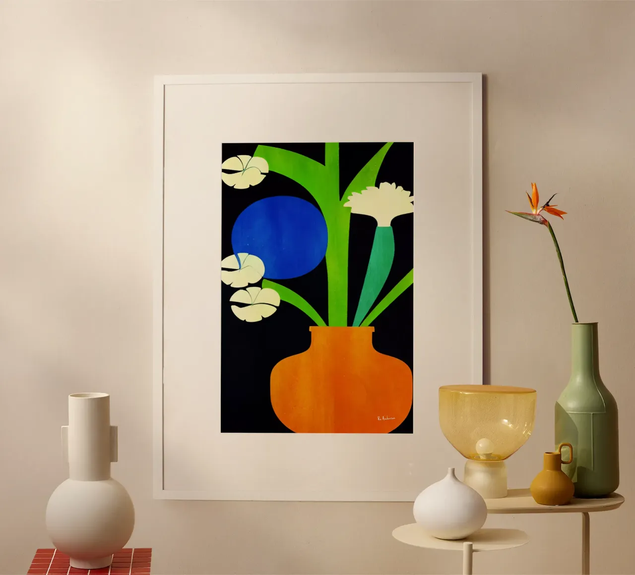 Weisse Blumen, Berlin poster con telaio in legno da Bo Anderson