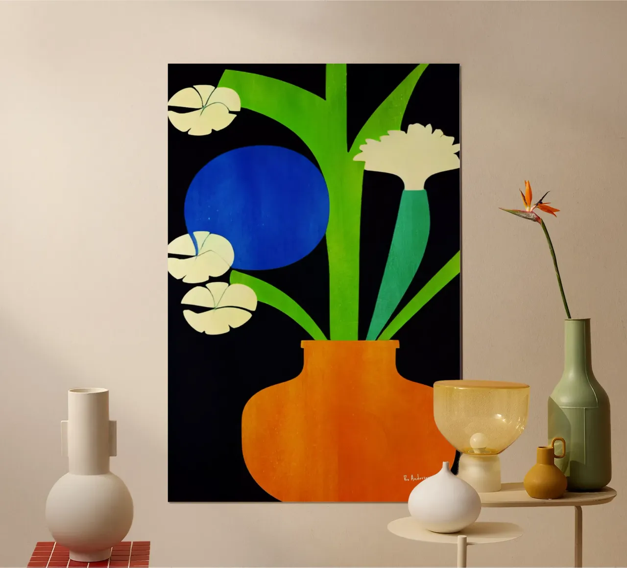 Weisse Blumen, Berlin poster con telaio in legno da Bo Anderson