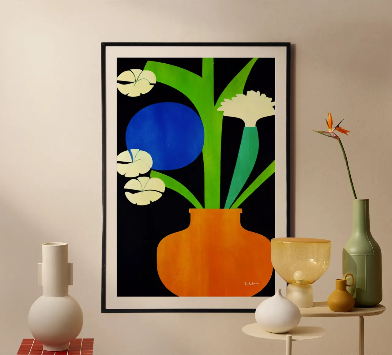 Weisse Blumen, Berlin poster con telaio in legno da Bo Anderson