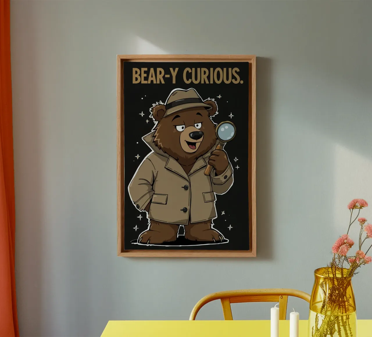 Curioso como un oso lienzo con Marco flotante de DesignDoodle