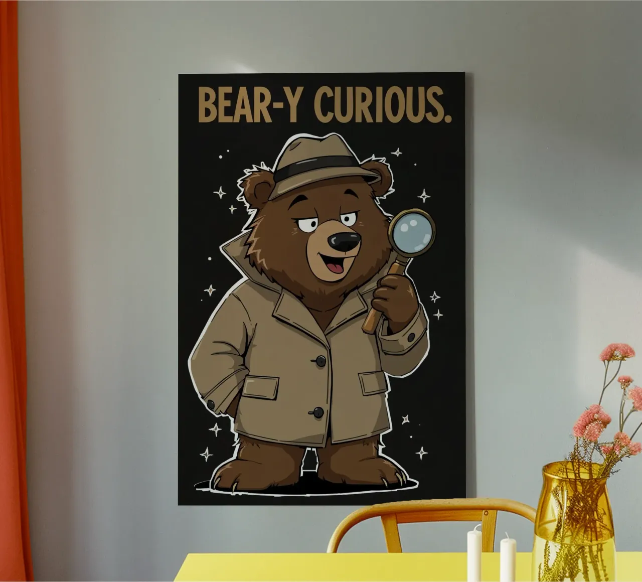 Curioso como un oso lienzo con Marco flotante de DesignDoodle