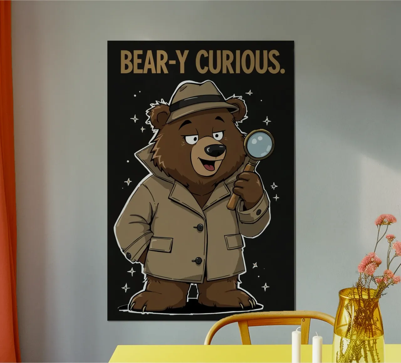 Orso curioso poster con telaio in alluminio da DesignDoodle
