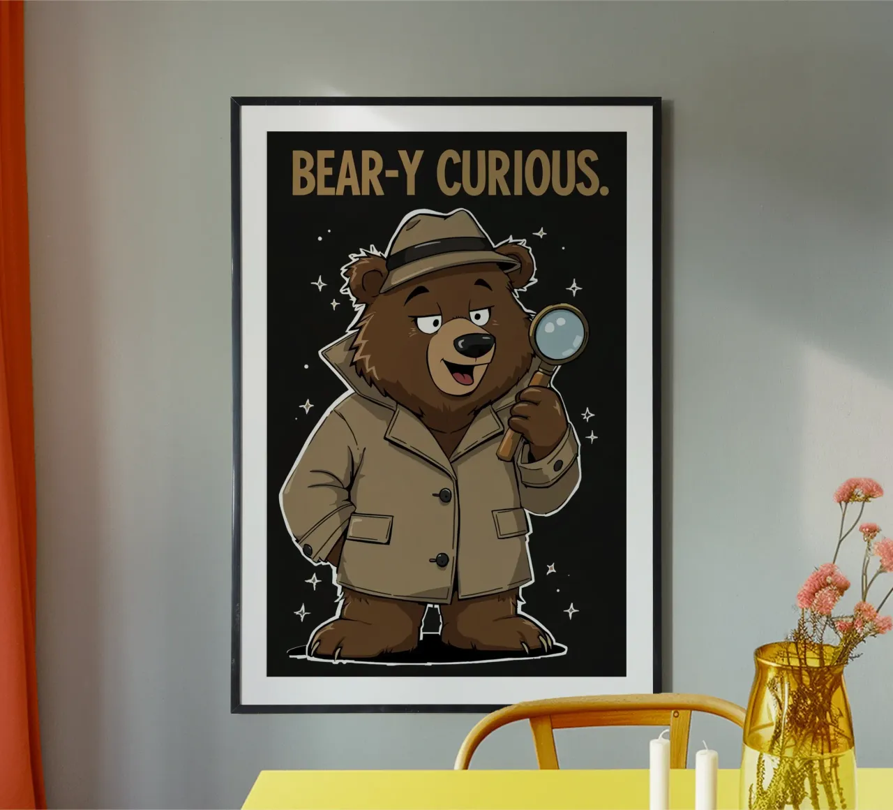 Orso curioso poster con telaio in alluminio da DesignDoodle