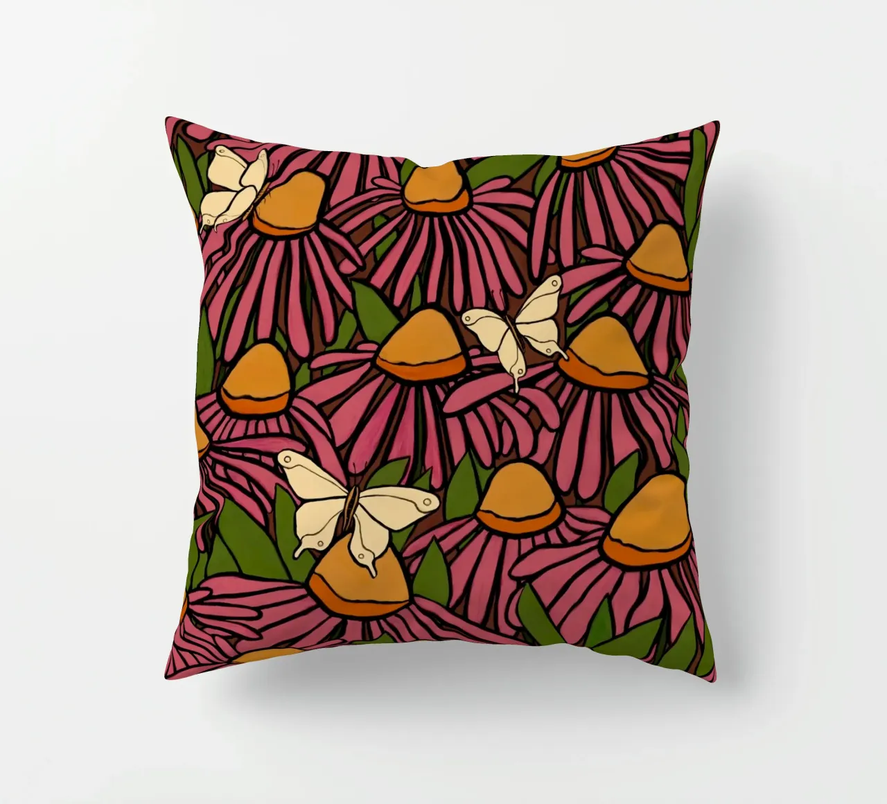 Echinacea and butterflies cuscino da TijanaArtStudio88