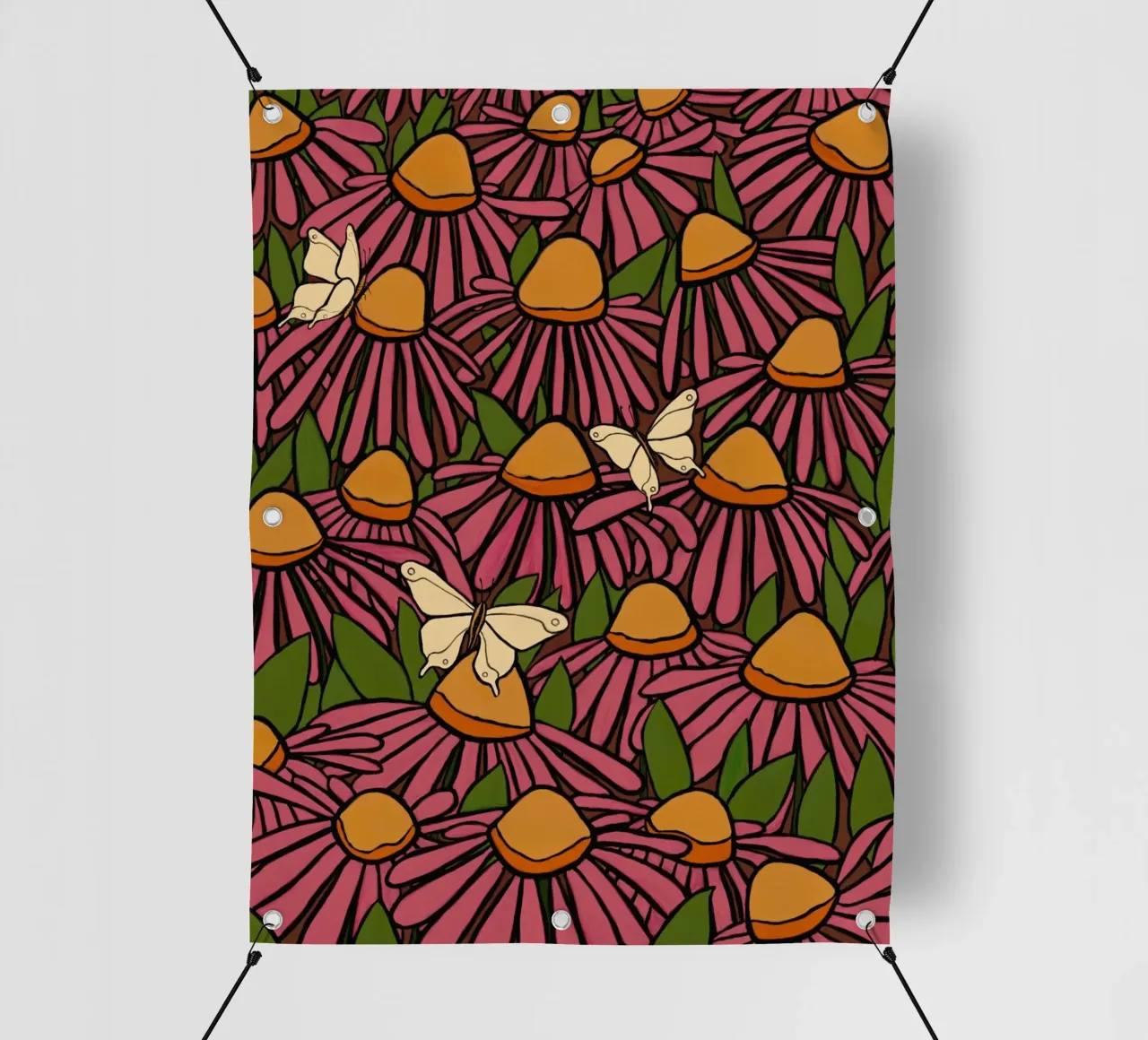 Echinacea and butterflies telo in pvc da TijanaArtStudio88