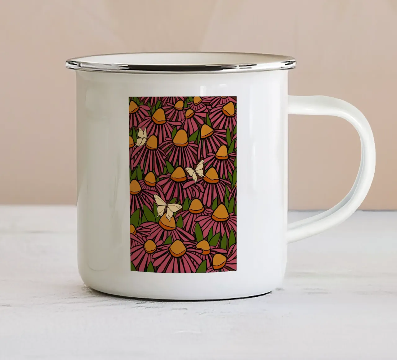Echinacea and butterflies tazza in smalto da TijanaArtStudio88