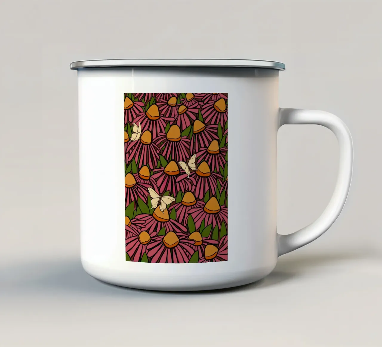 Echinacea and butterflies tazza in smalto da TijanaArtStudio88