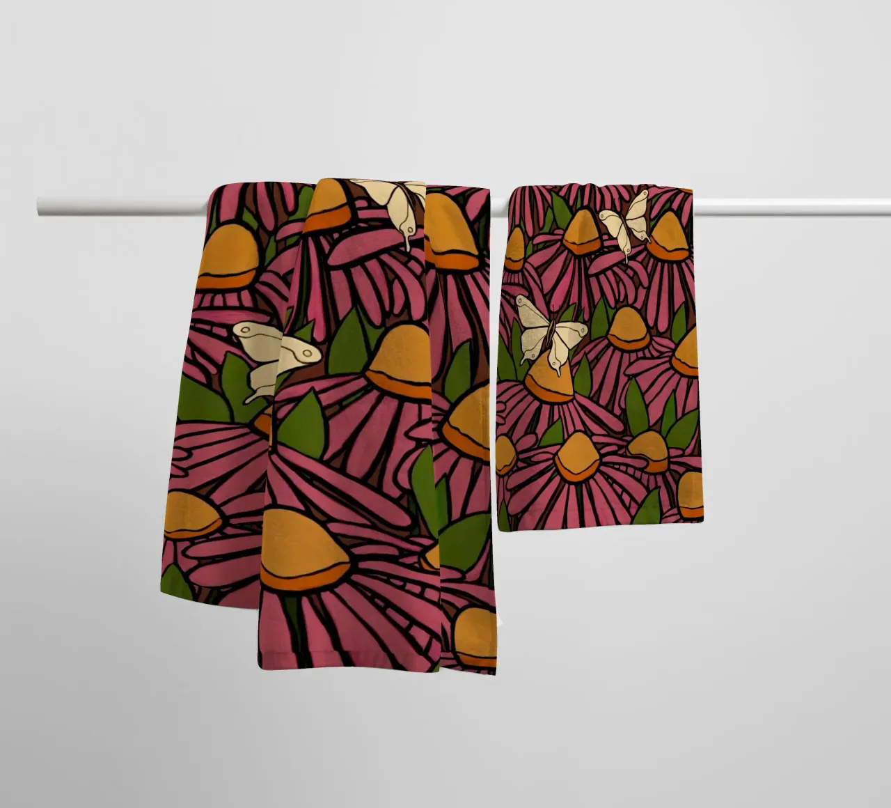 Echinacea and butterflies asciugamano da bagno da TijanaArtStudio88