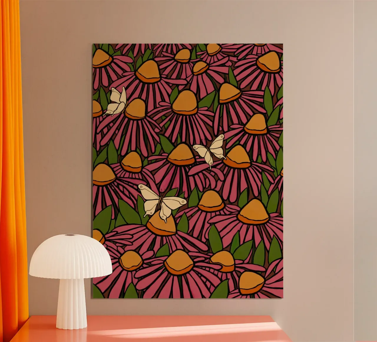 Echinacea and butterflies poster con telaio in plastica da TijanaArtStudio88