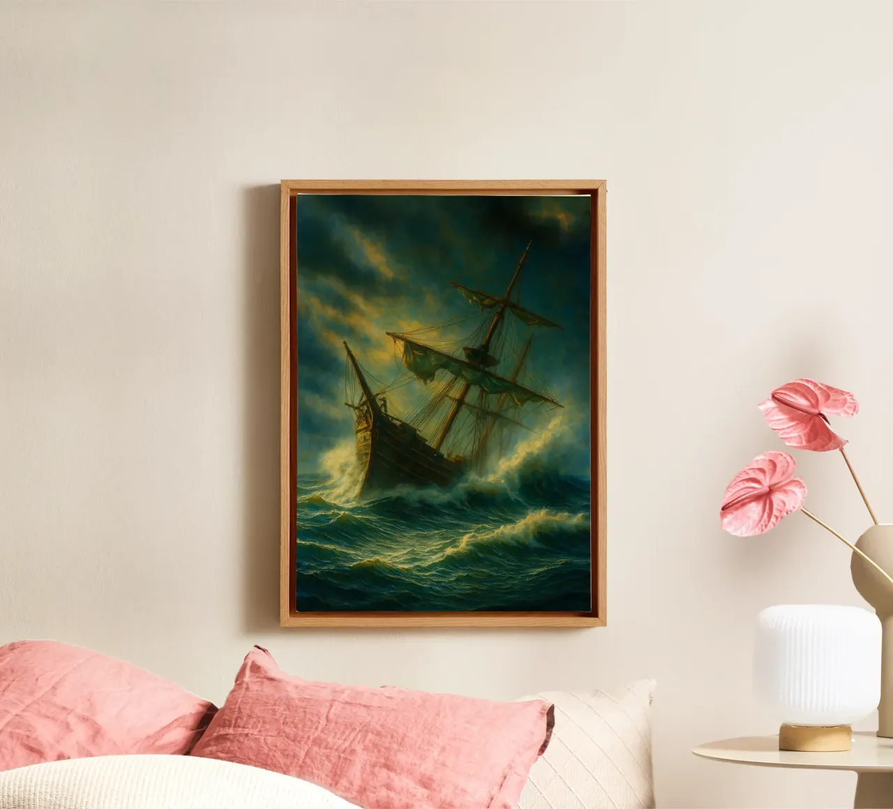 Le navire Pinisi a été frappé par des vagues de tempête view photography toile avec Caisse américaine de landtengs