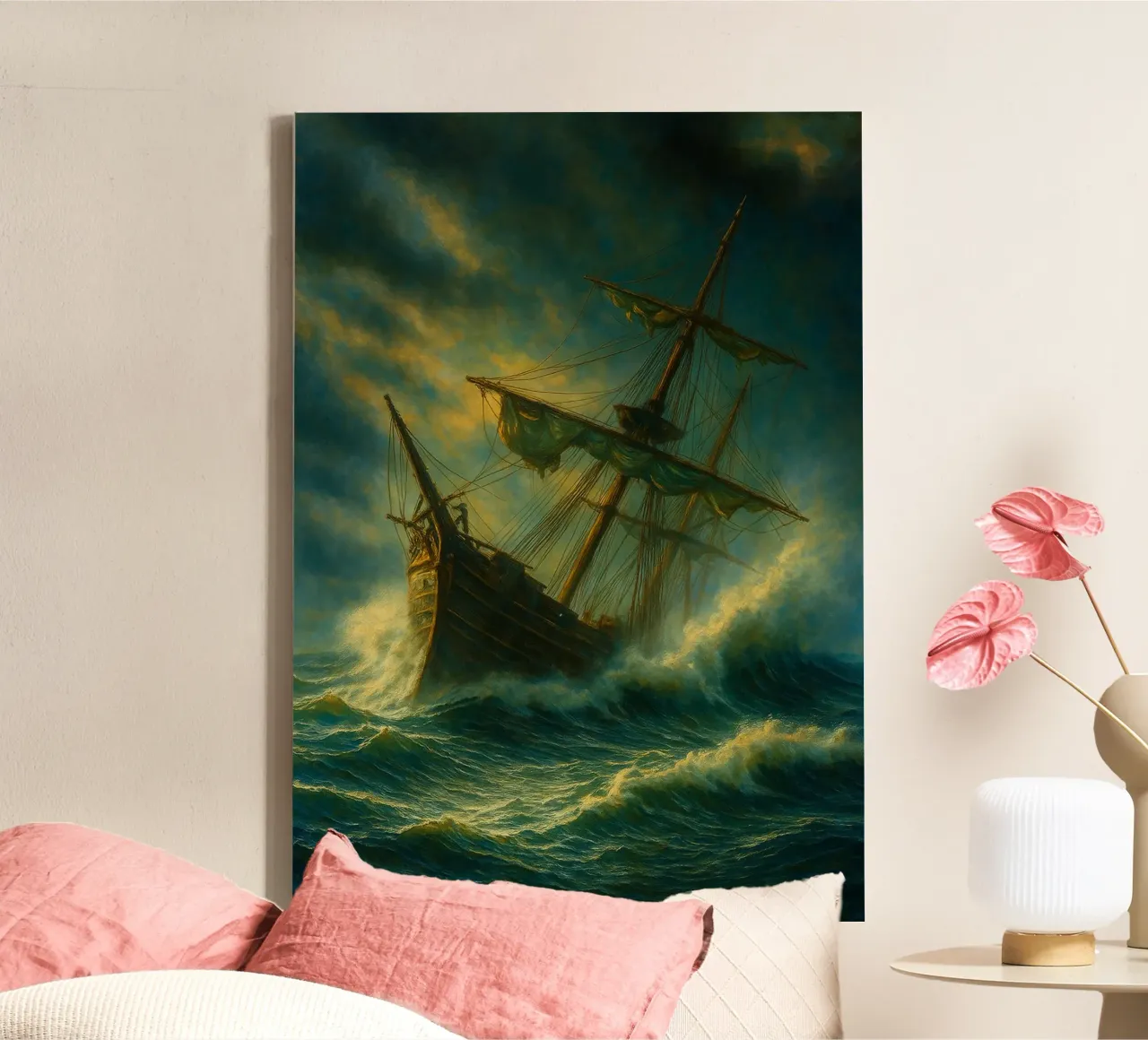 Le navire Pinisi a été frappé par des vagues de tempête view photography toile avec Caisse américaine de landtengs