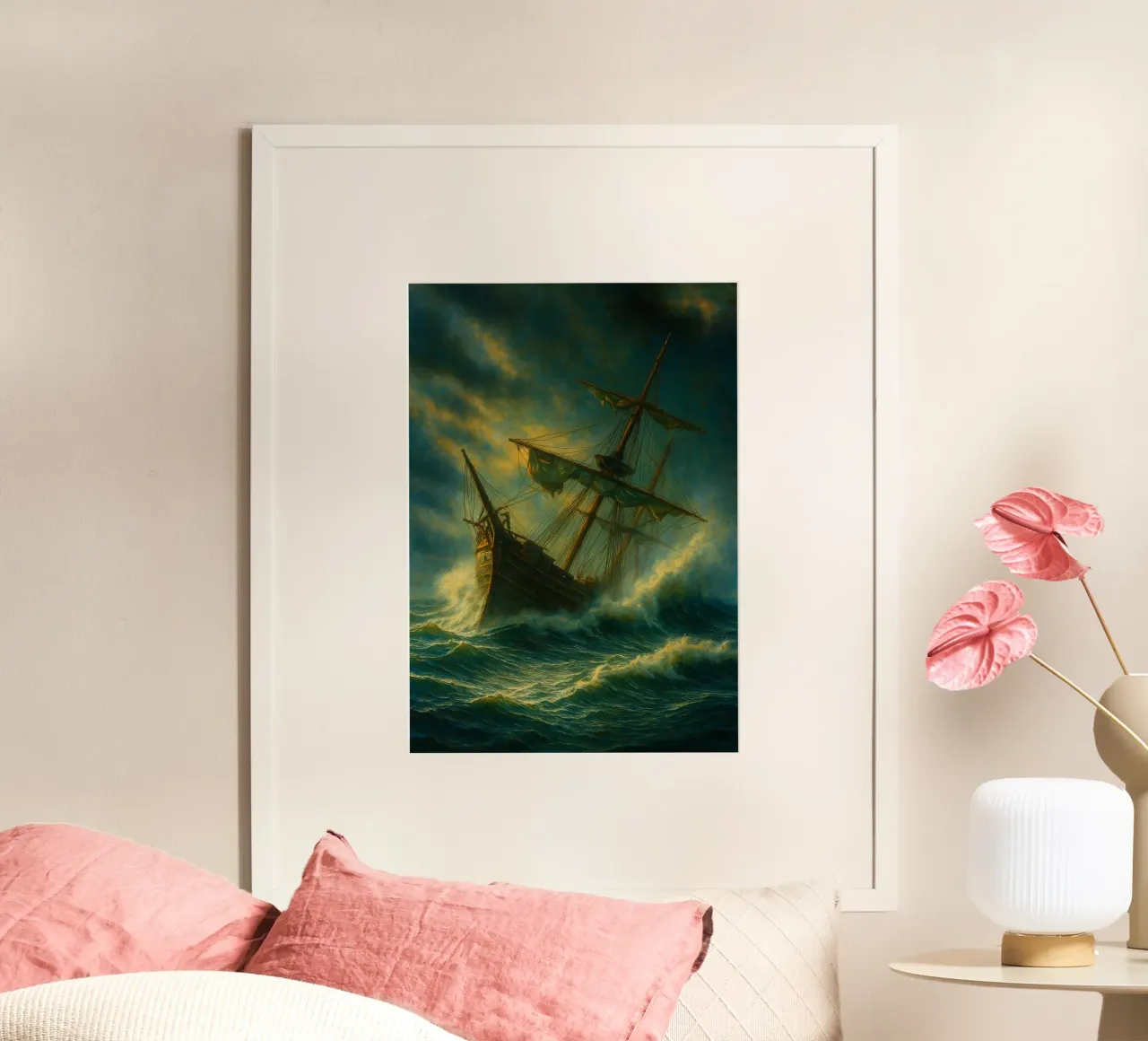 Das Pinisi-Schiff wurde von den Sturmwellen getroffen Fototermin Poster von landtengs