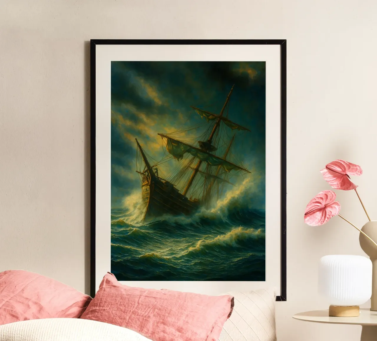 Das Pinisi-Schiff wurde von den Sturmwellen getroffen Fototermin Poster von landtengs