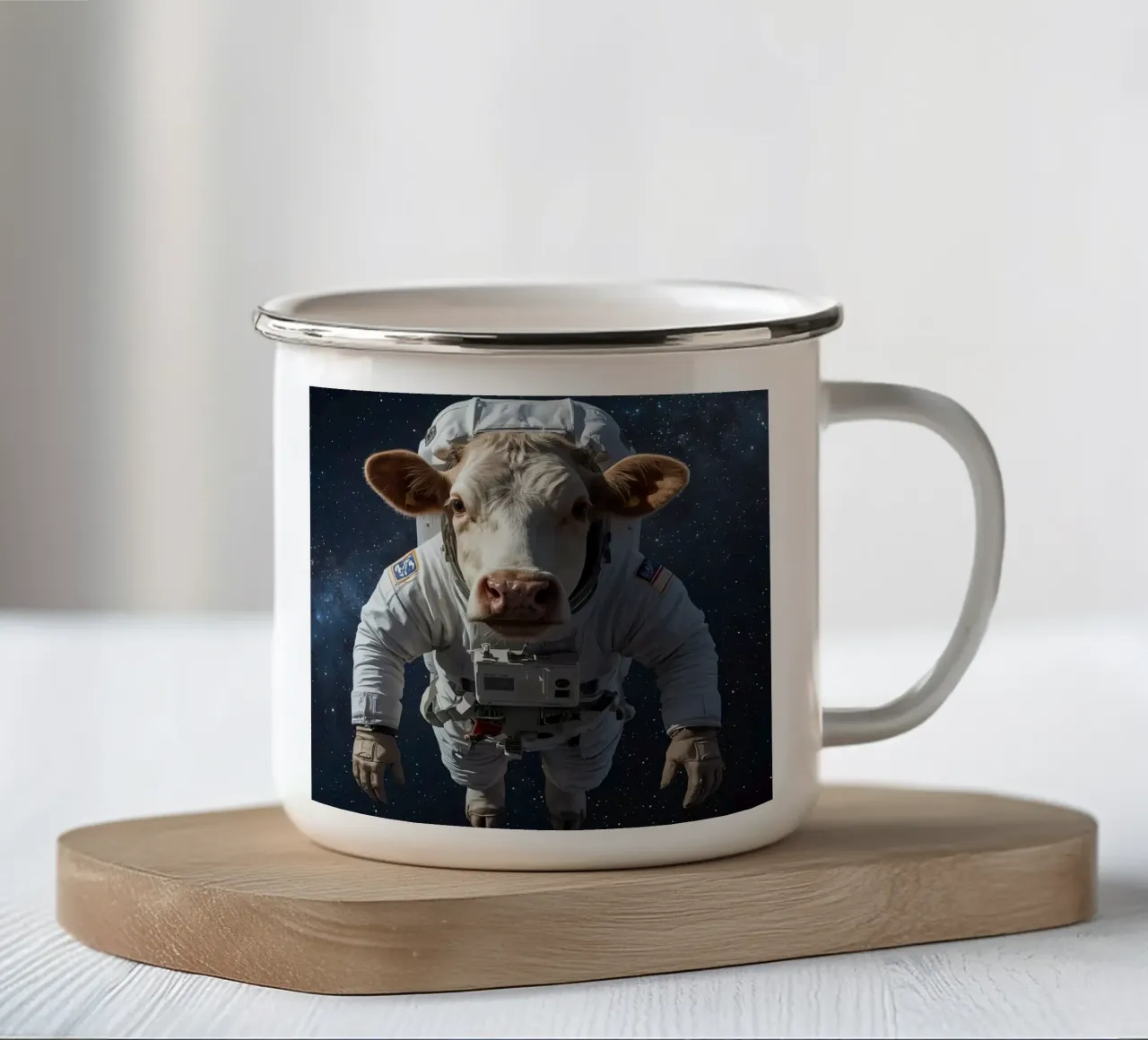 Mucca-stronauta tazza in smalto da DesignDoodle