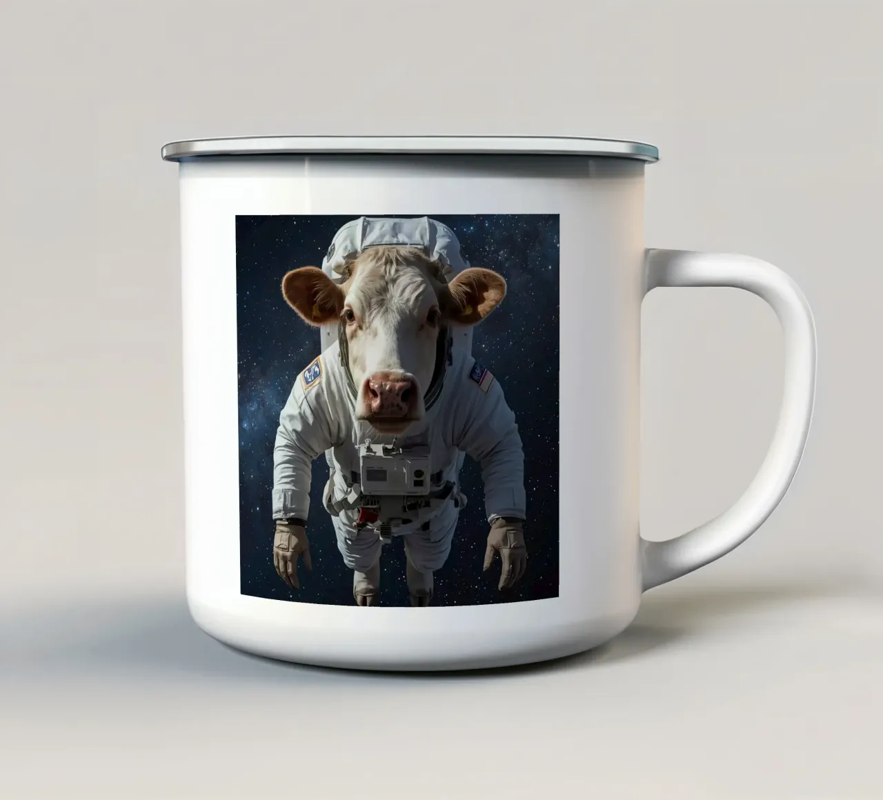 Mucca-stronauta tazza in smalto da DesignDoodle
