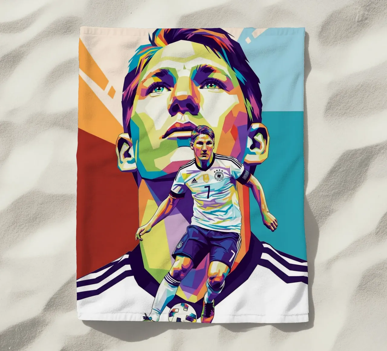 Ritratto pop art di Bastian Schweinsteiger telo mare da Hantamrata