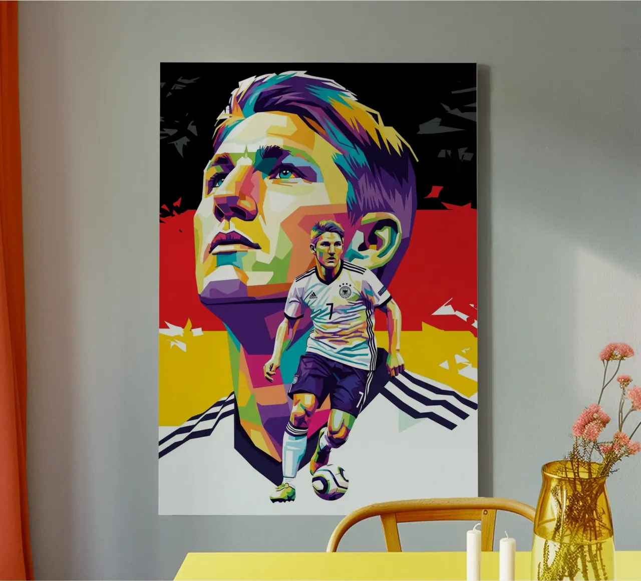 Bastian Schweinsteiger bunte Pop-Art Leinwand mit Schattenfugenrahmen von Hantamrata