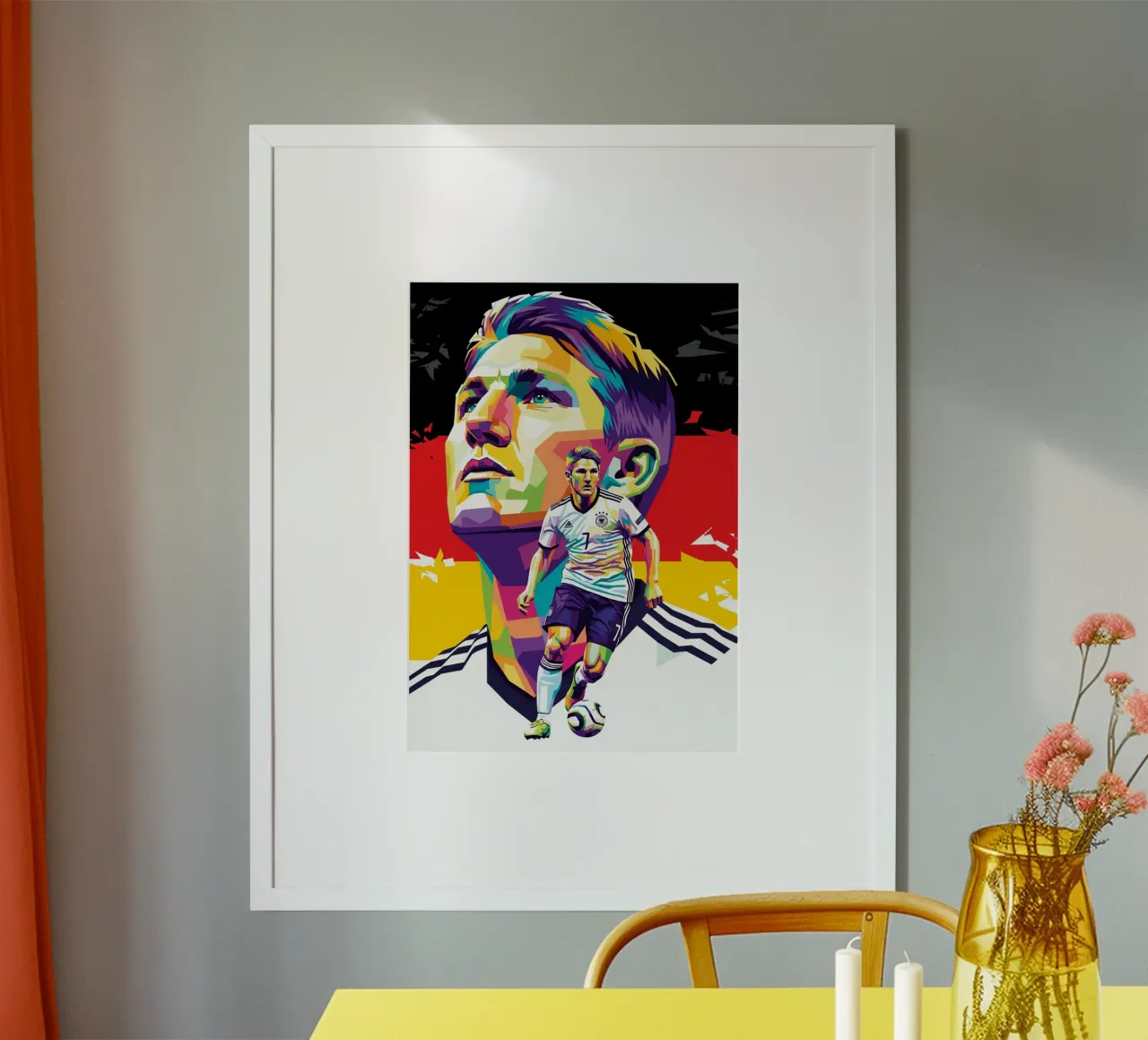 Bastian Schweinsteiger colorato pop art poster con telaio in alluminio da Hantamrata