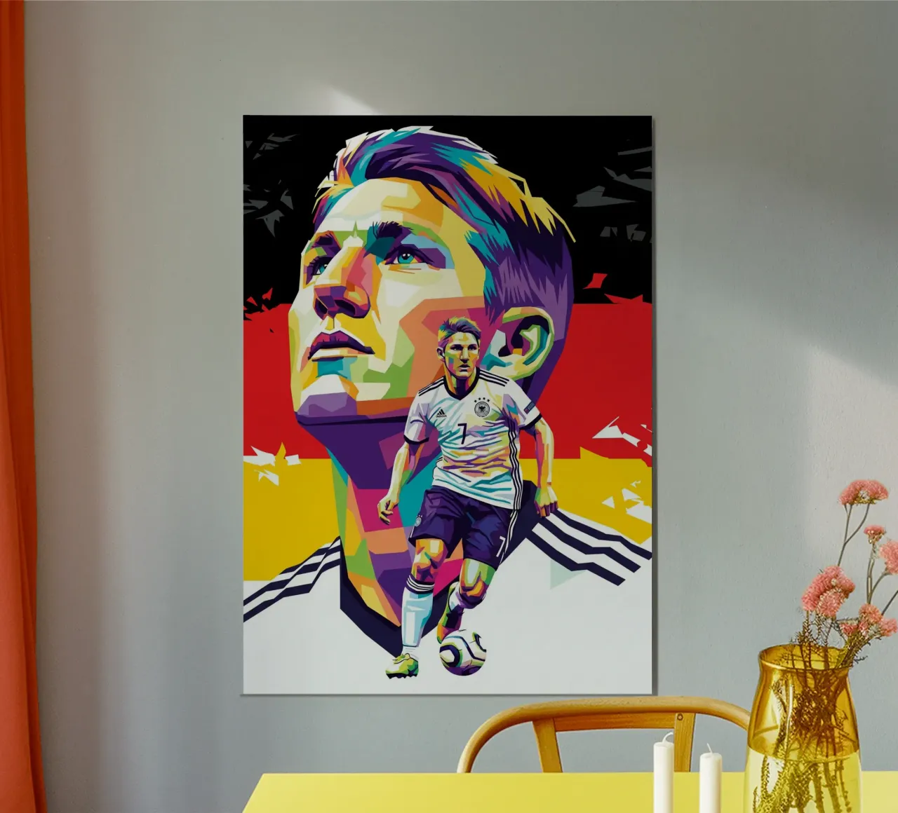 Bastian Schweinsteiger colorato pop art poster con telaio in alluminio da Hantamrata