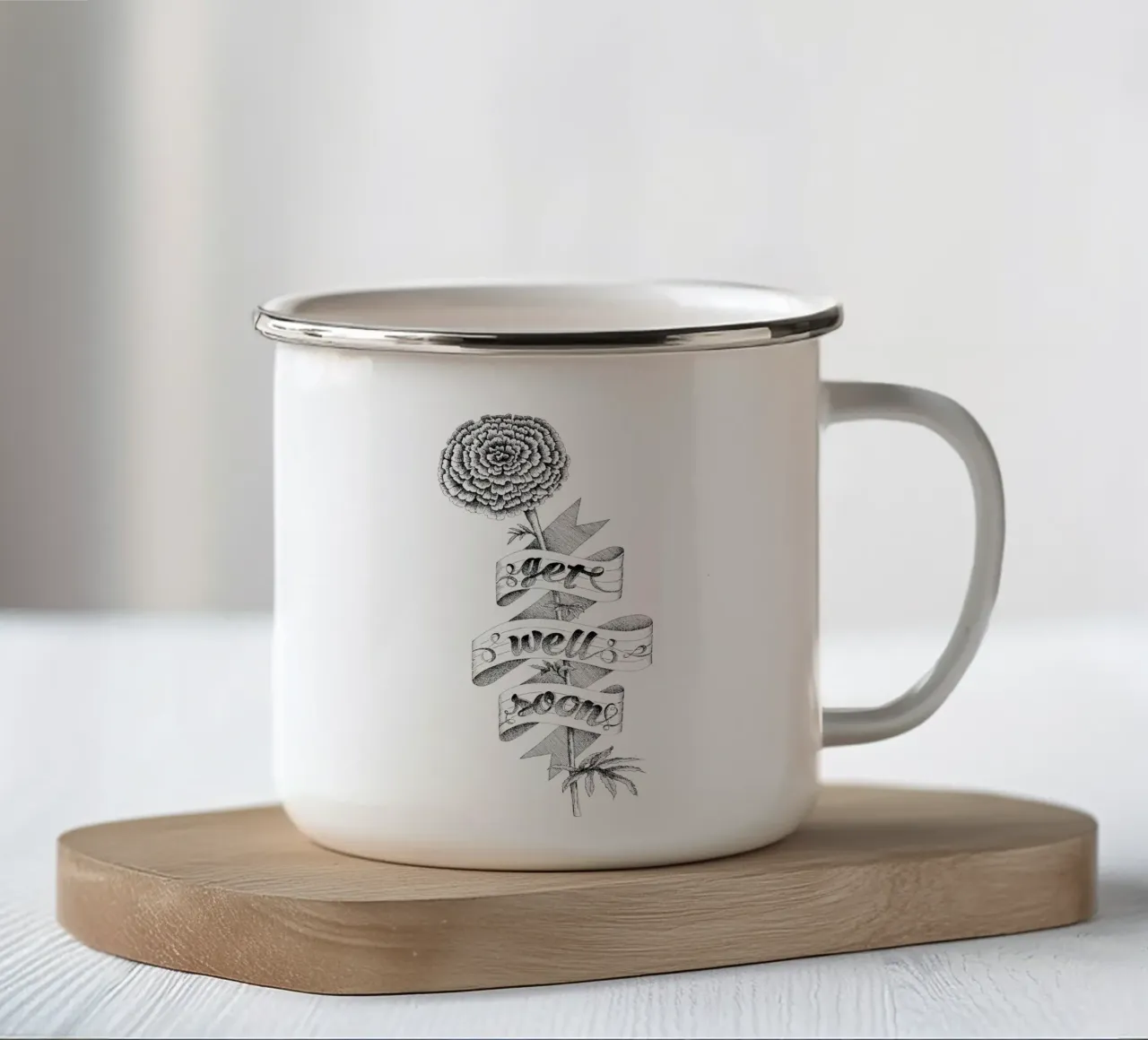 Get well soon hand-lettering tazza in smalto da The True Type