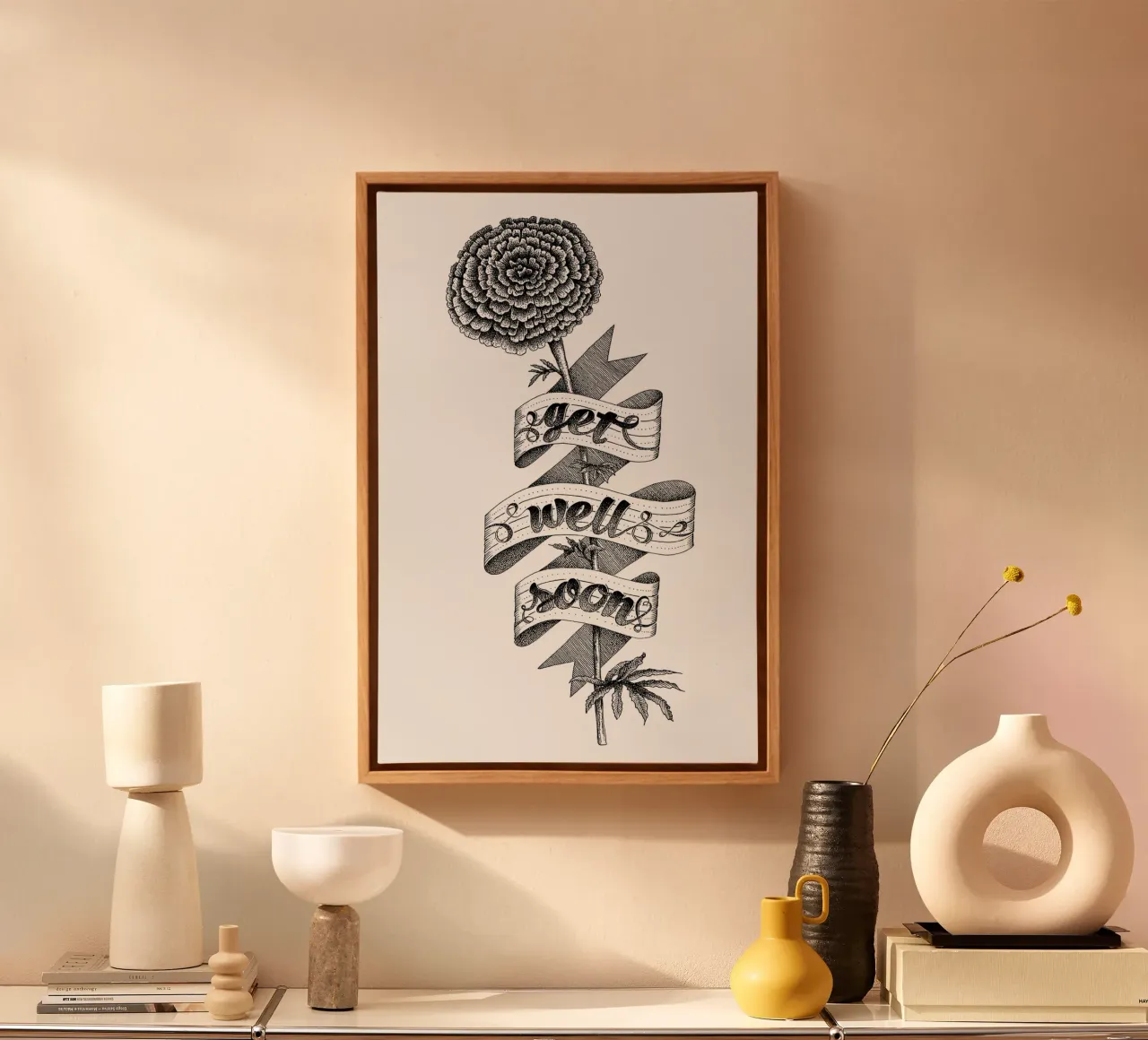 Get well soon hand-lettering canvas with Floater frame by The True Type