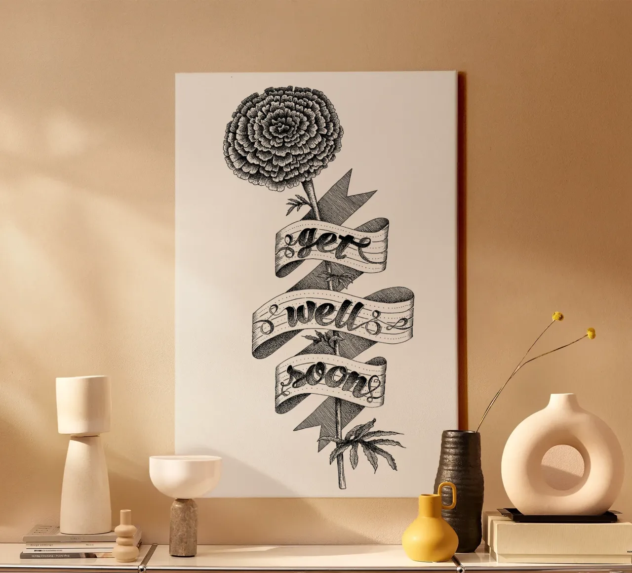 Get well soon hand-lettering canvas with Floater frame by The True Type