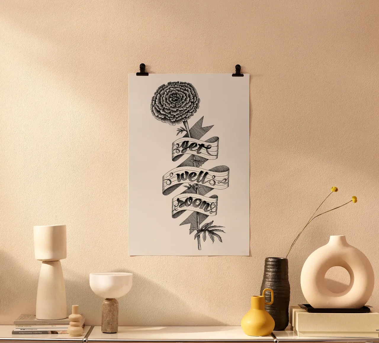 Get well soon hand-lettering poster con telaio in plastica da The True Type