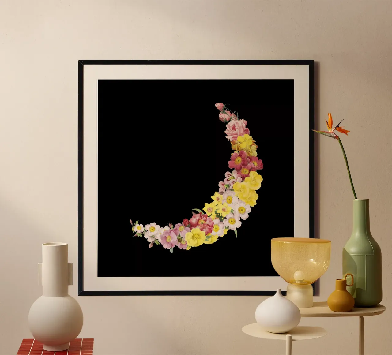 Mezzaluna floreale di primavera poster con telaio in legno da FabiWes