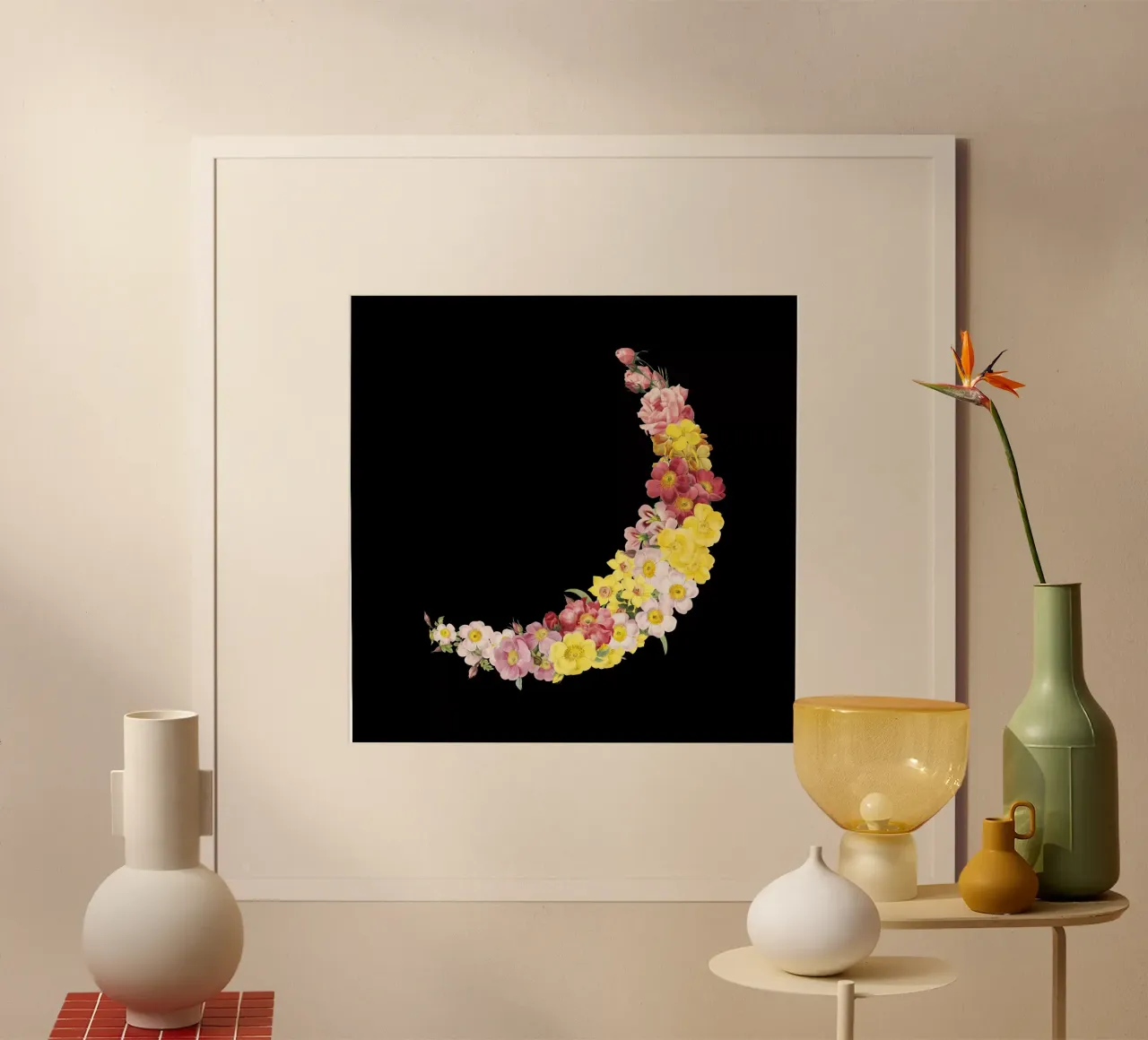 Mezzaluna floreale di primavera poster con telaio in legno da FabiWes
