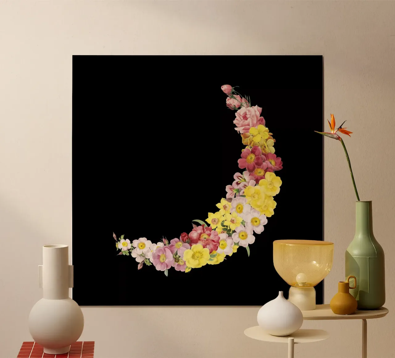 Mezzaluna floreale di primavera poster con telaio in legno da FabiWes