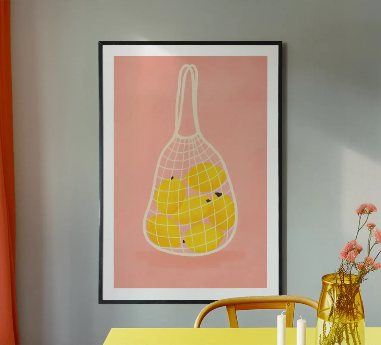 Agrumi in rete poster con telaio in alluminio da PurePeachStudio