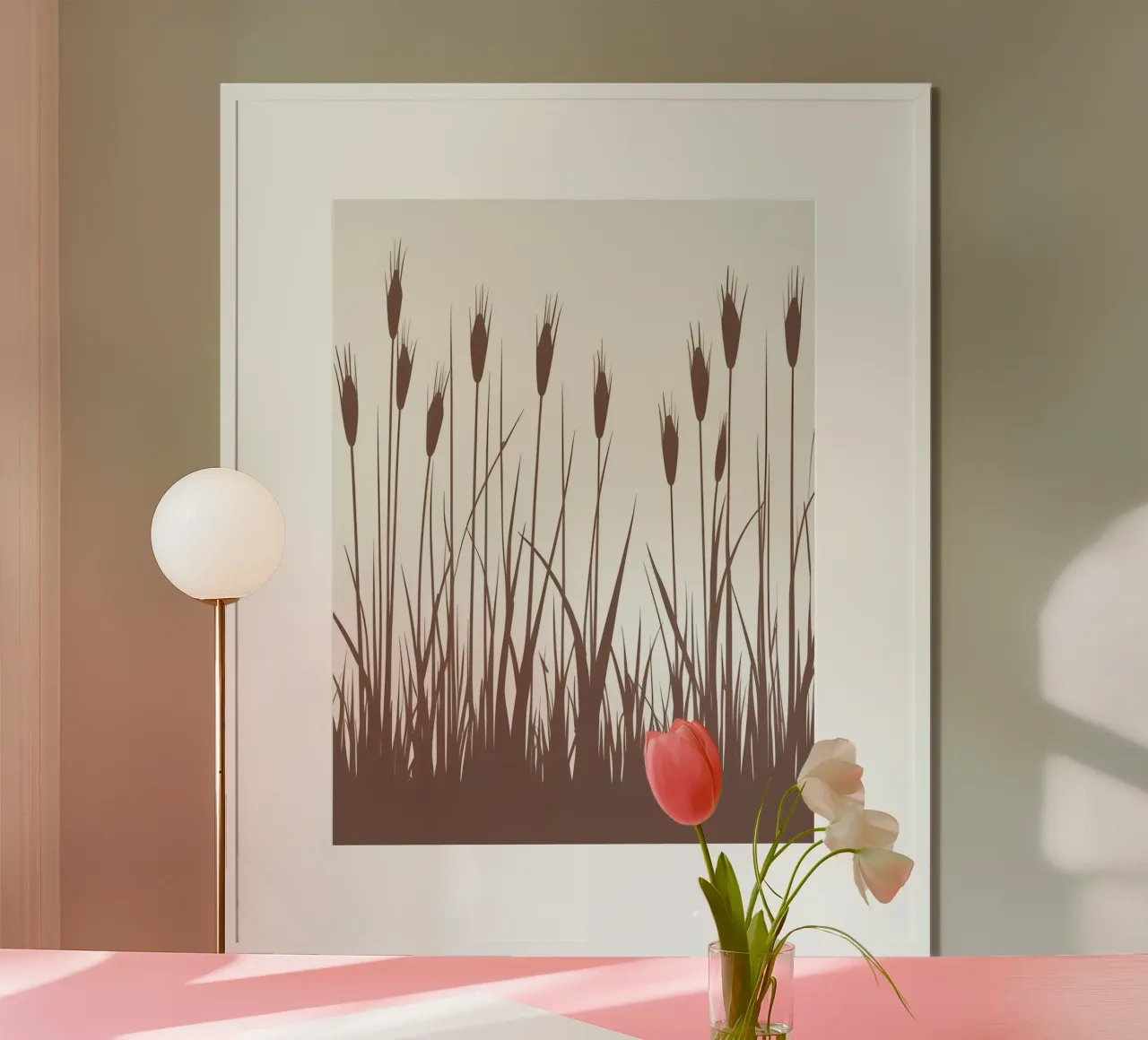 Erba di canna poster con telaio in legno da The Green Room