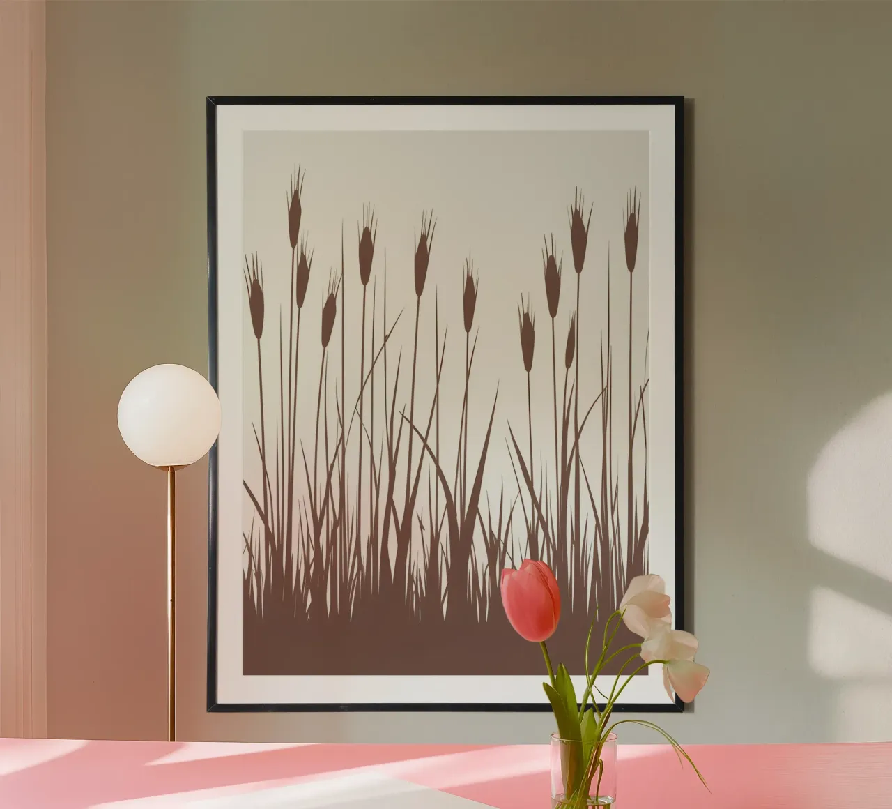 Erba di canna poster con telaio in legno da The Green Room