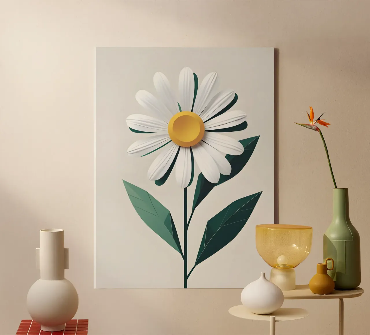 Abstract Madeliefje canvas met Baklijst van The Green Room