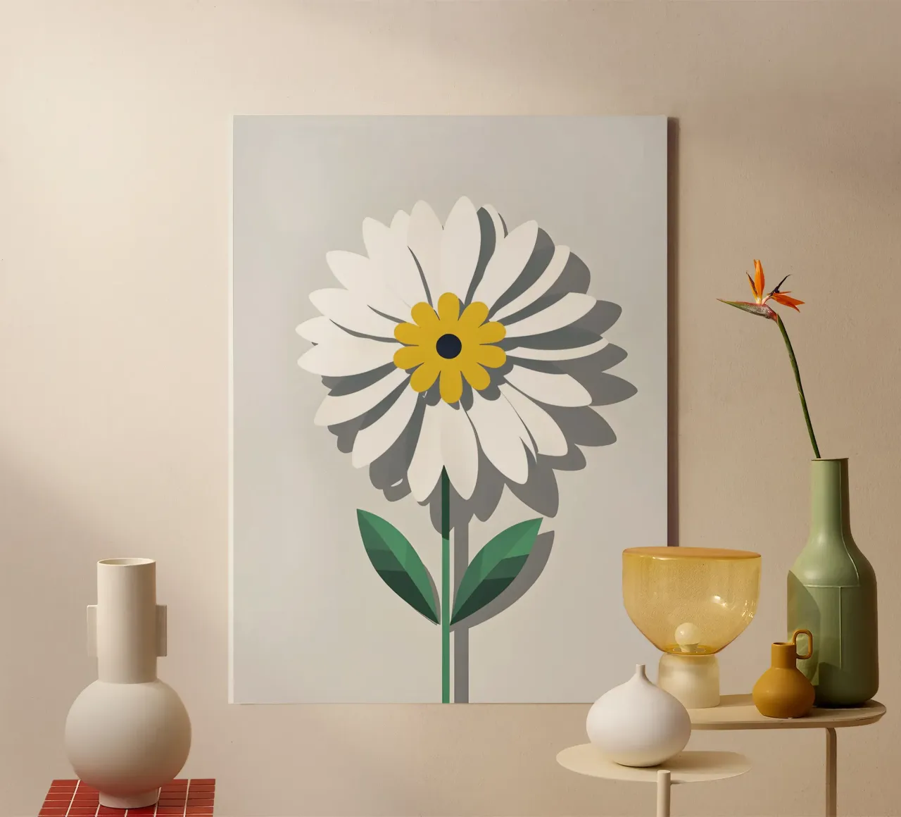 Abstract Madeliefje canvas met Baklijst van The Green Room