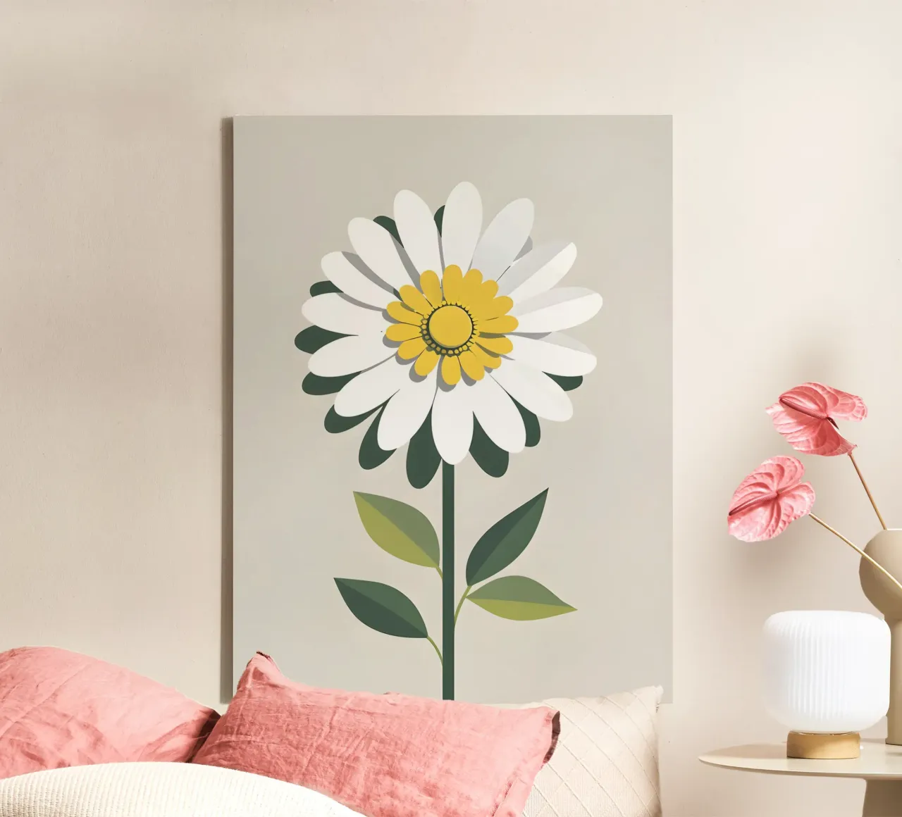 Abstract Madeliefje canvas met Baklijst van The Green Room