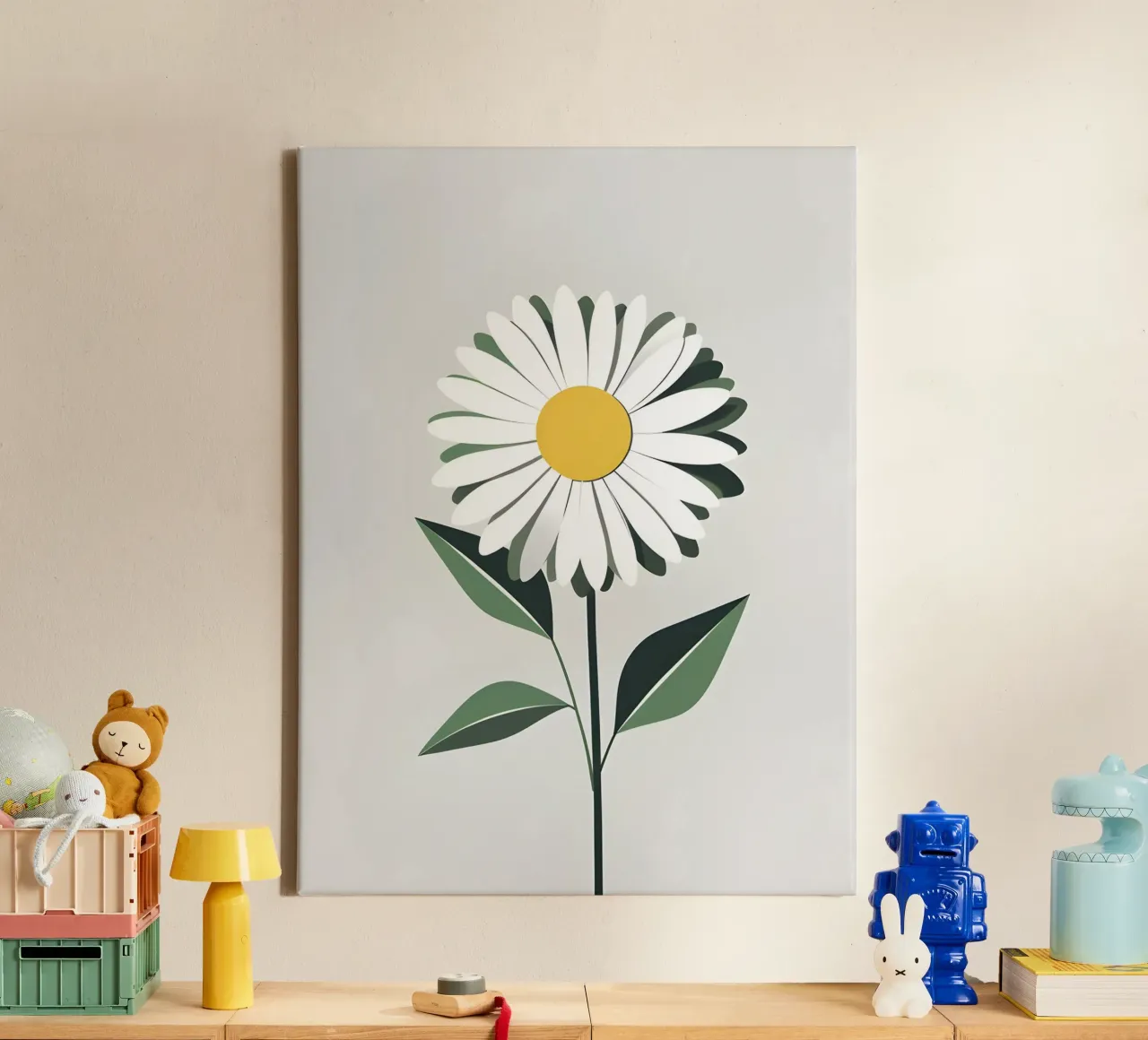 Abstract Madeliefje canvas met Baklijst van The Green Room